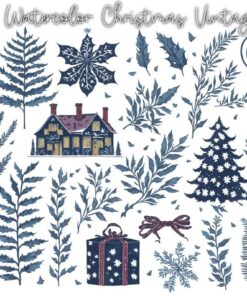 Watercolor Christmas Vintage Clipart Set